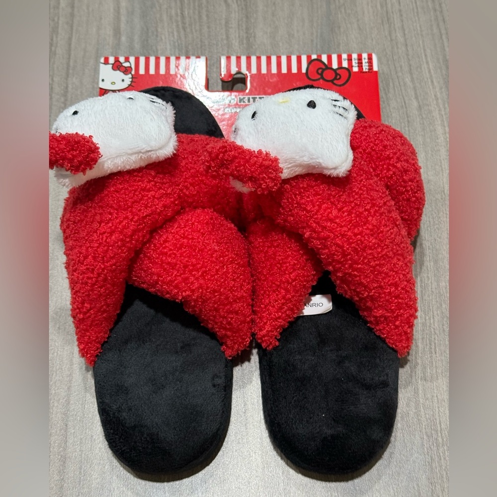 Ladies Brand New Hello Kitty Red and Black Cozy Slippers